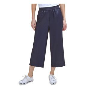 DKNY Womens Navy Stretch Wide-leg Cropped Elastic-waist High Waist Pants XXS